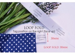 Sew-on Clothing label,  Loopfold 38mm, Clothing label, SATIN ribbon, 100 labels